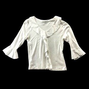 Lulu-B White Ruffled V-Neck Blouse